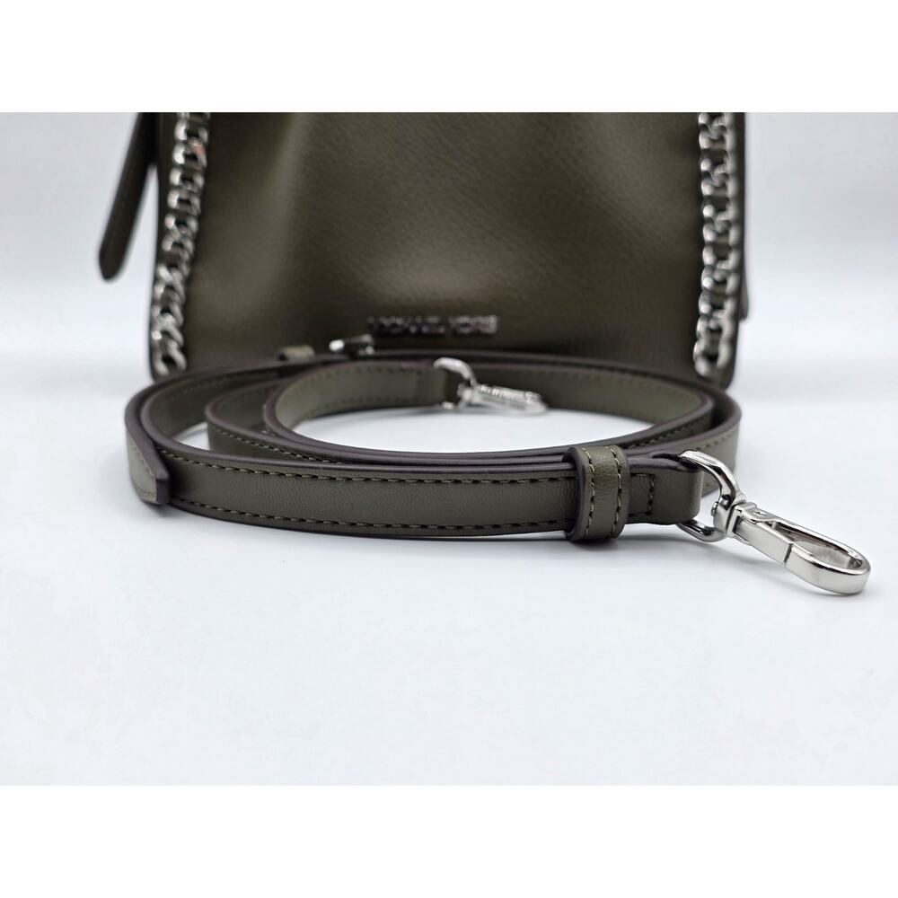 Michael Kors Mina Small Chain Leather Satchel Crossbody Olive Green Silver MK - Picture 6 of 16